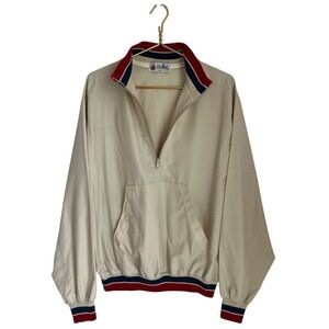 VTG Windbreaker XL 1/4 Zip Duffel by JMA Cream Red Navy Blue Y2K Pullover Retro